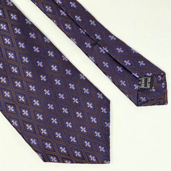 IKE BEHAR NEW YORK SILK TIE BLUE BROWN DIAMOND COLOR SHIFT SATIN 3.75" X 58" - Picture 1 of 3
